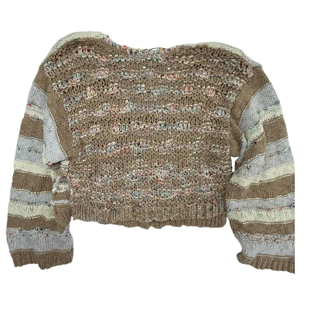 Free People Lake Life Pullover Sweater in Sunset Sand Medium Chunky Cropped Boho